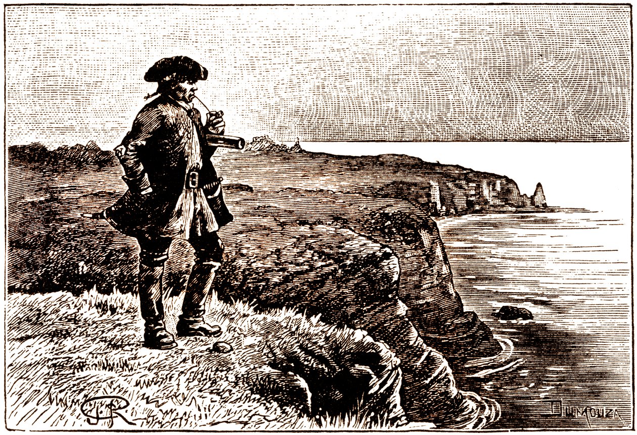 Captain Billy Bones watching the arrival of pirates by George Roux
