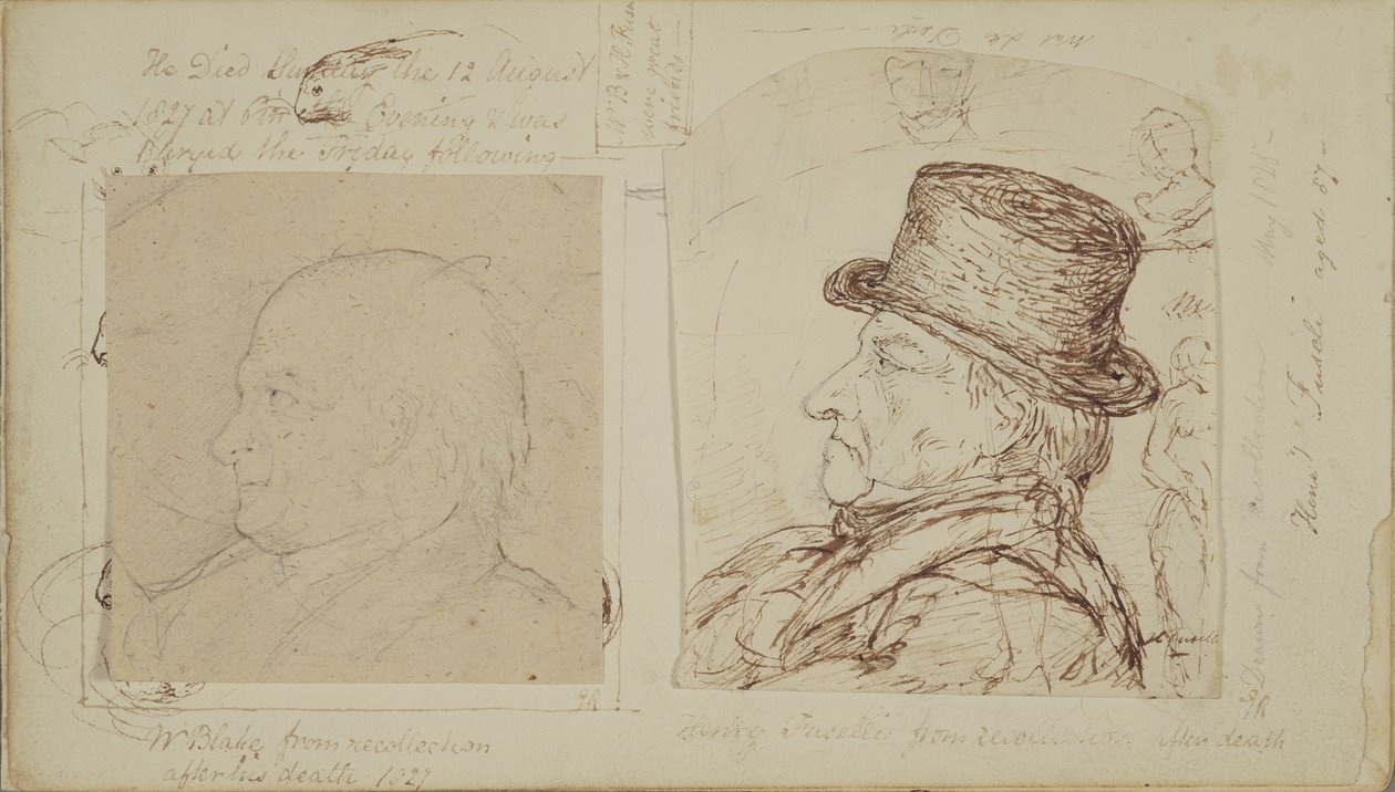 Studies of rabbits with superimposed portraits of William Blake and Henry Fuseli by George Samuel