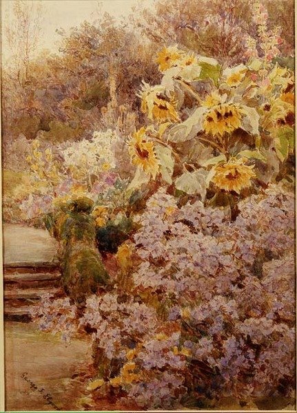 Sunflowers in a Herbaceous Border by George Samuel Elgood