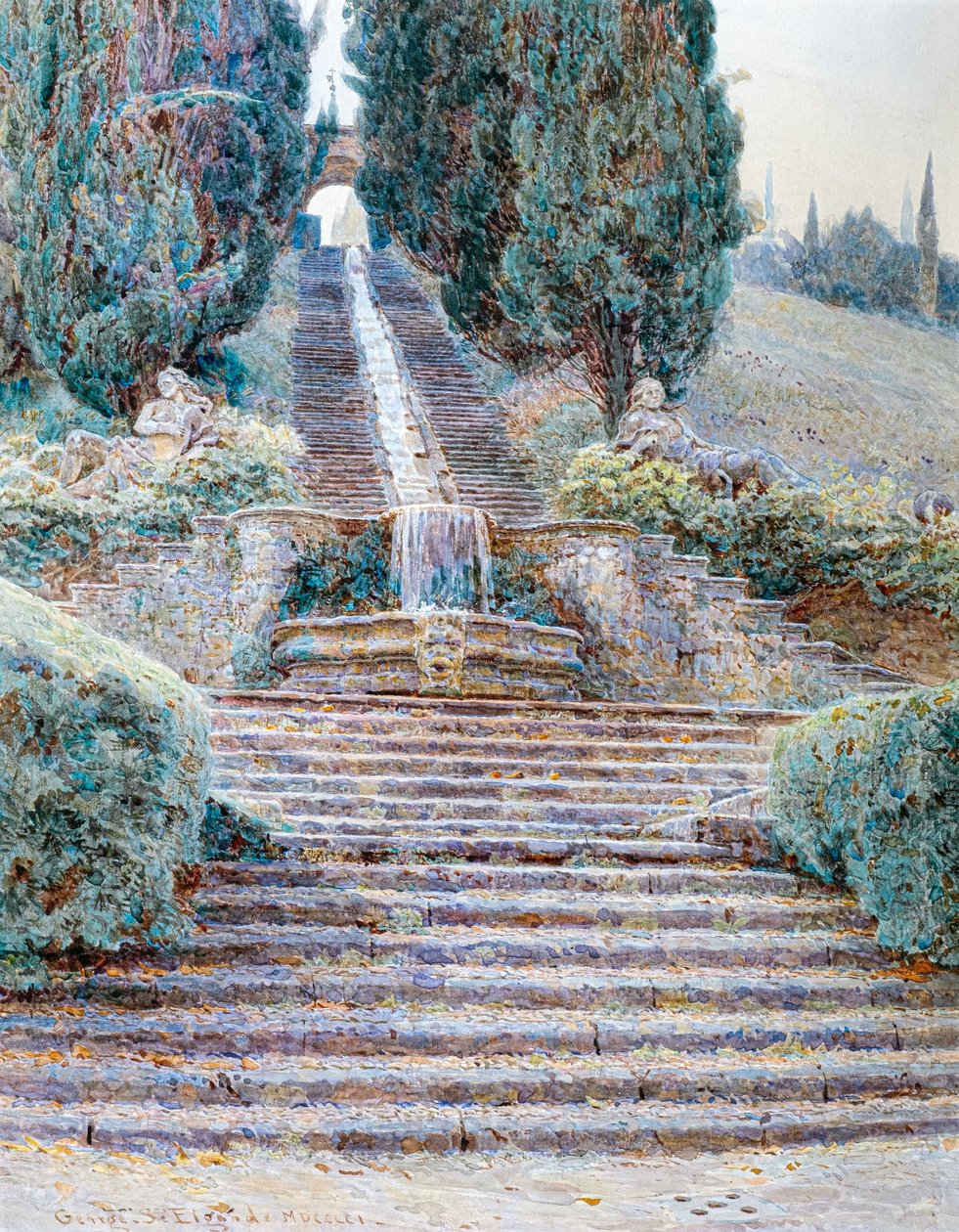 The Cascade at Villa Cicogna, Italy by George Samuel Elgood