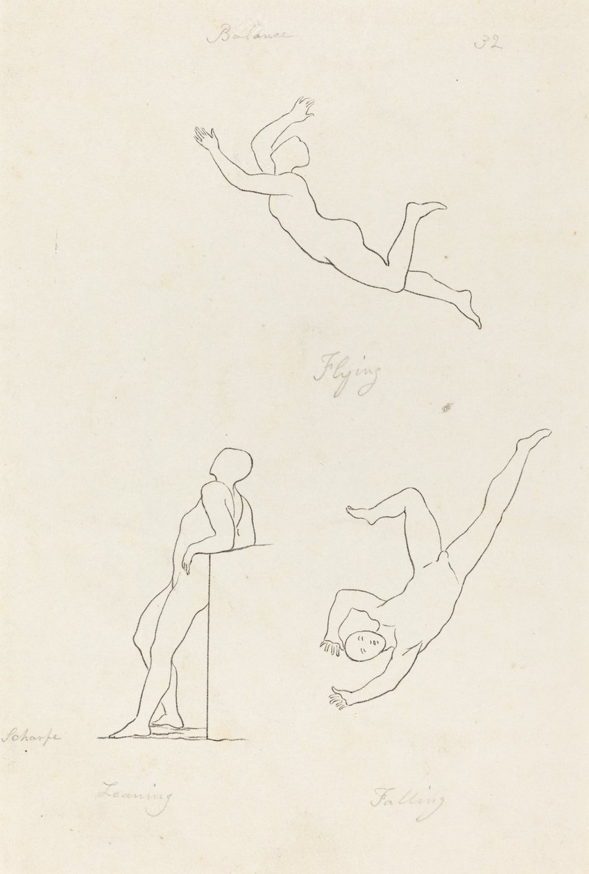 Leaning, Flying and Falling by George Scharf after John Flaxman
