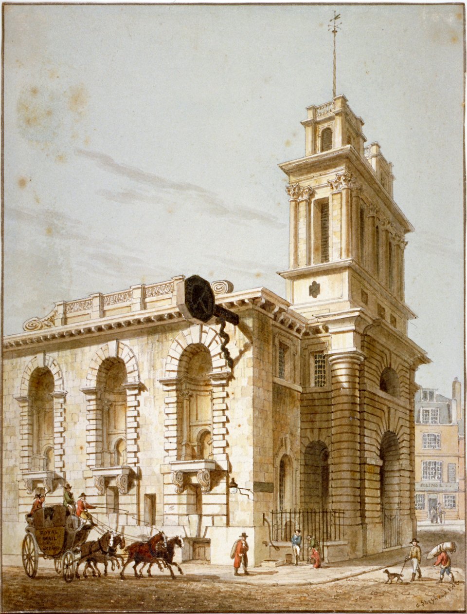 North-west view of the Church of St Mary Woolnoth, City of London, 1812 by George Shepherd