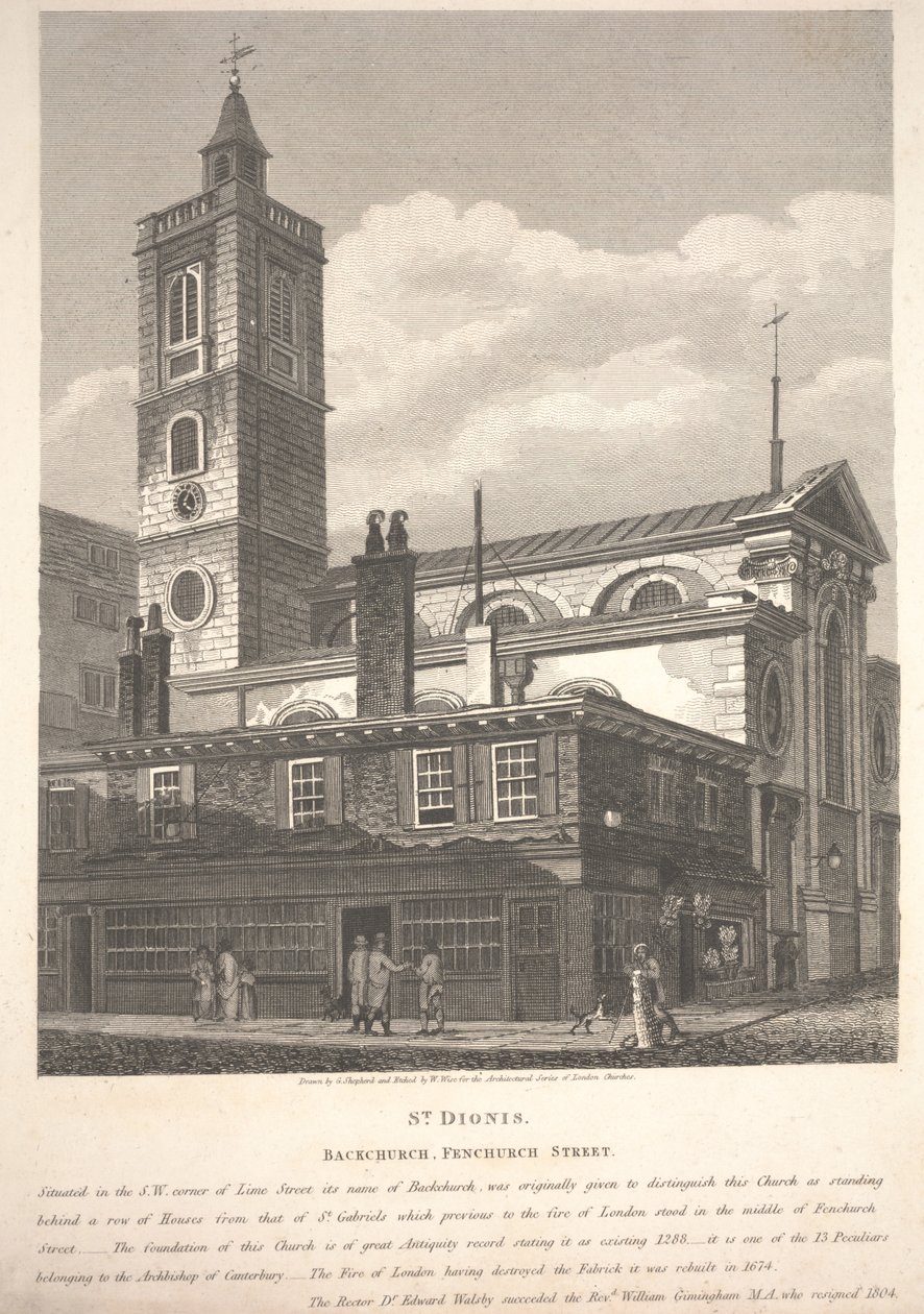 St. Dionis, Backchurch, Fenchurch Street, engraved by William Wise by George Shepherd