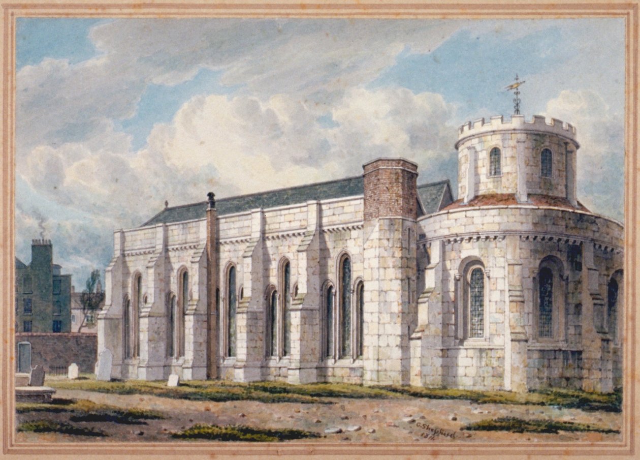 View of Temple Church from Across the Graveyard, City of London by George Shepherd