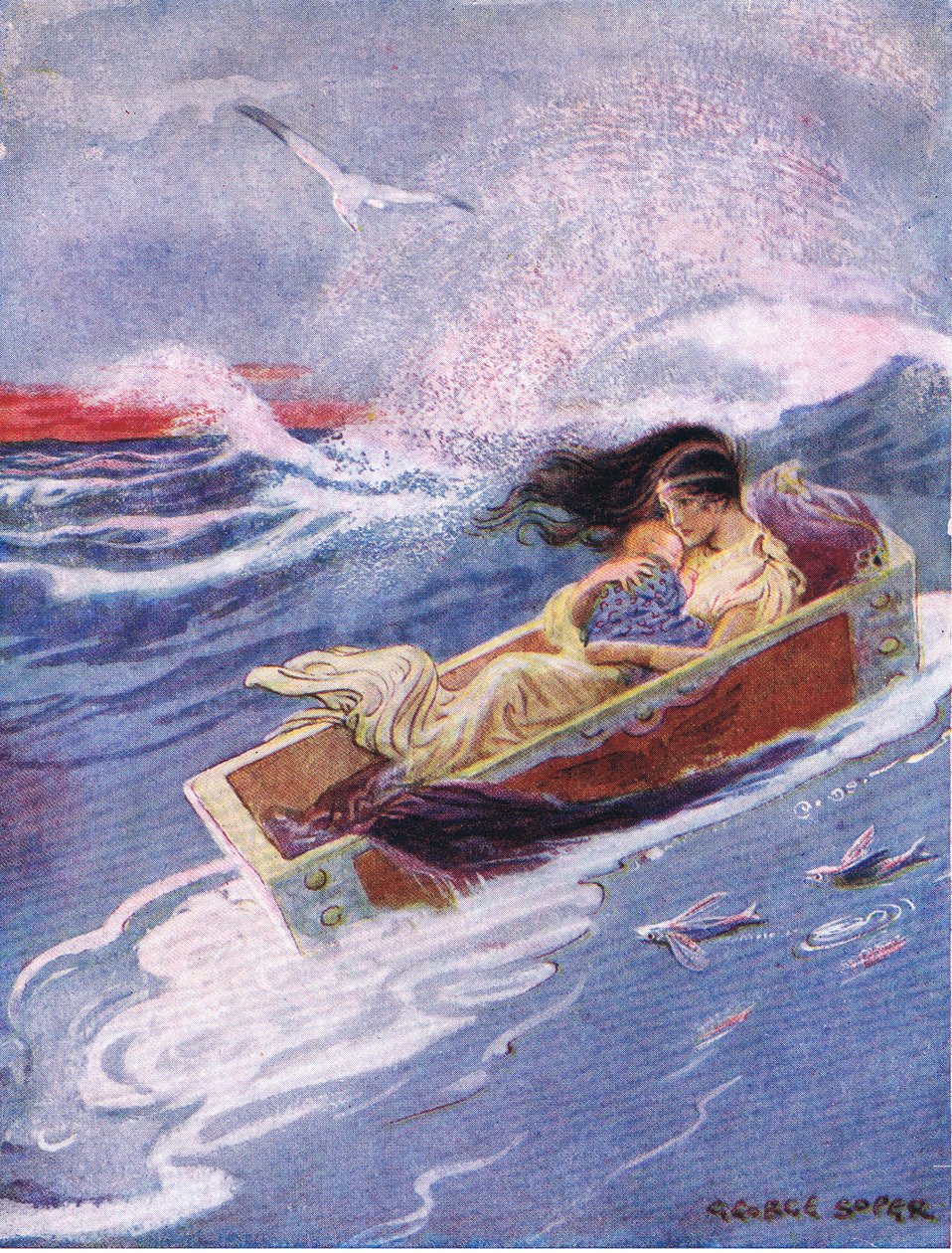 Away and out to sea floated the mother and the baby, from The Heroes published by George Allen and Unwin 1929 by George Soper