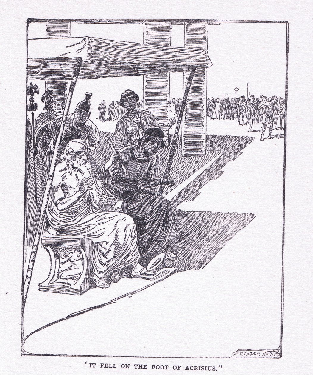 It fell on the foot of Acrisius, from The Heroes published by George Allen and Unwin 1929 by George Soper