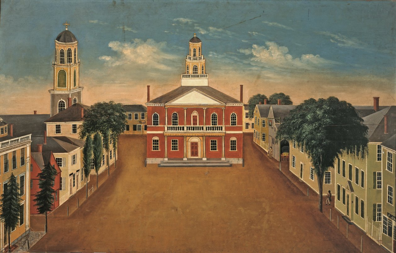 Fireboard Depicting a View of Court House Square, Salem by George Washington Felt