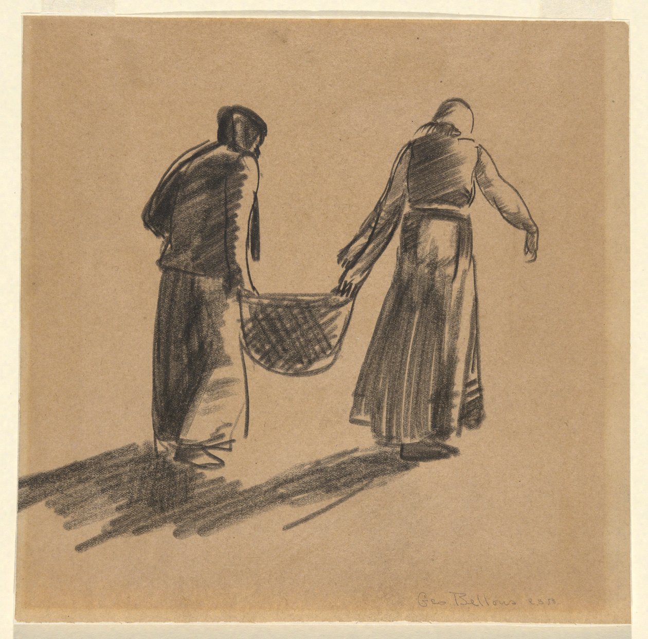 Woman with Basket, and Cover Sheet with Printing Instructions by George Wesley Bellows