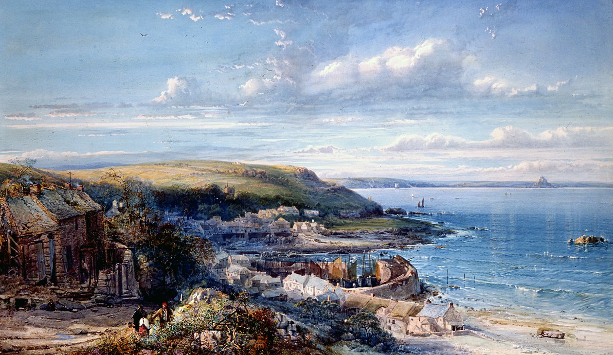 A Mounts Bay Fishing Village (Mousehole) 1860 by George Wolfe