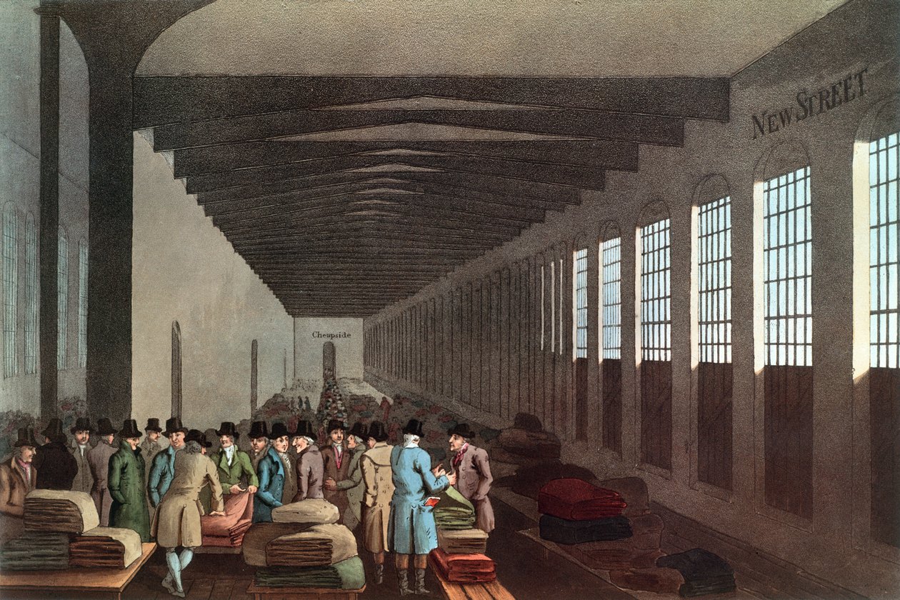 Cloth Hall, New Street, London, Engraved by Robert Havell, Pub. by Robinson & Son, Leeds, 1814 by George after Walker