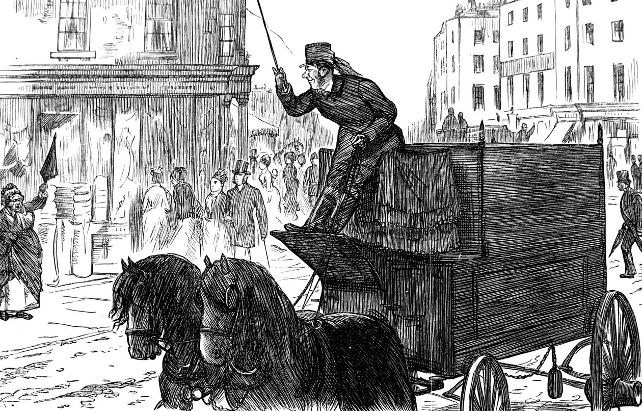 A Busy Street Scene in London by George du Maurier