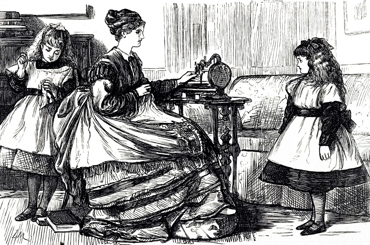A Cartoon Depicting a Young Mother Using a Sewing Machine. Illustrated by George du Maurier by George du Maurier