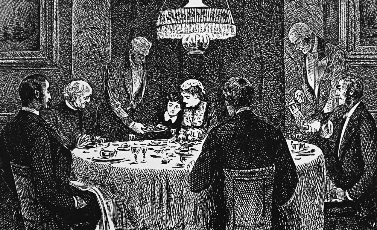 An upper class family at the table by George du Maurier