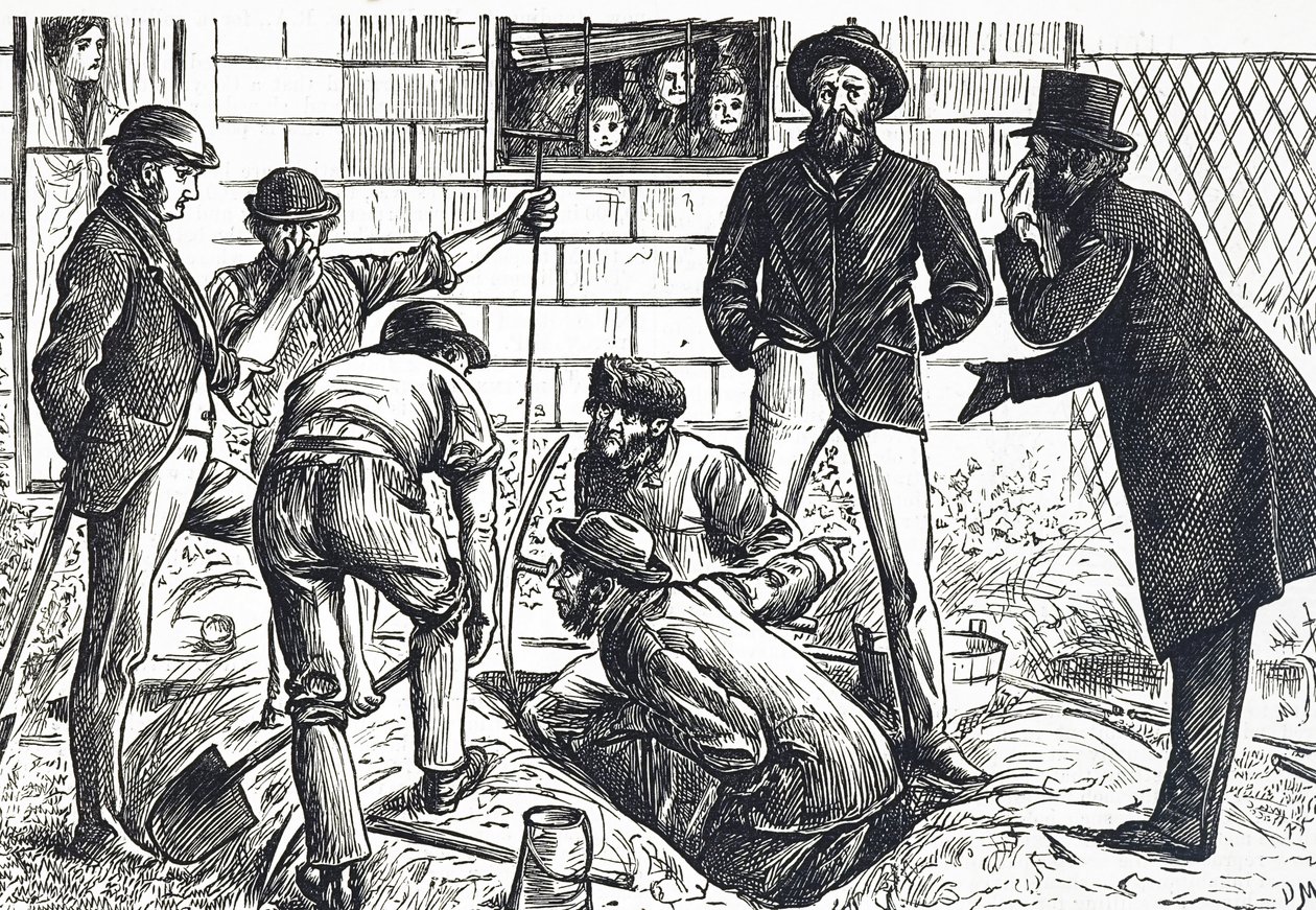 Cartoon commenting on rapid urban expansion and Jerry-building by George du Maurier