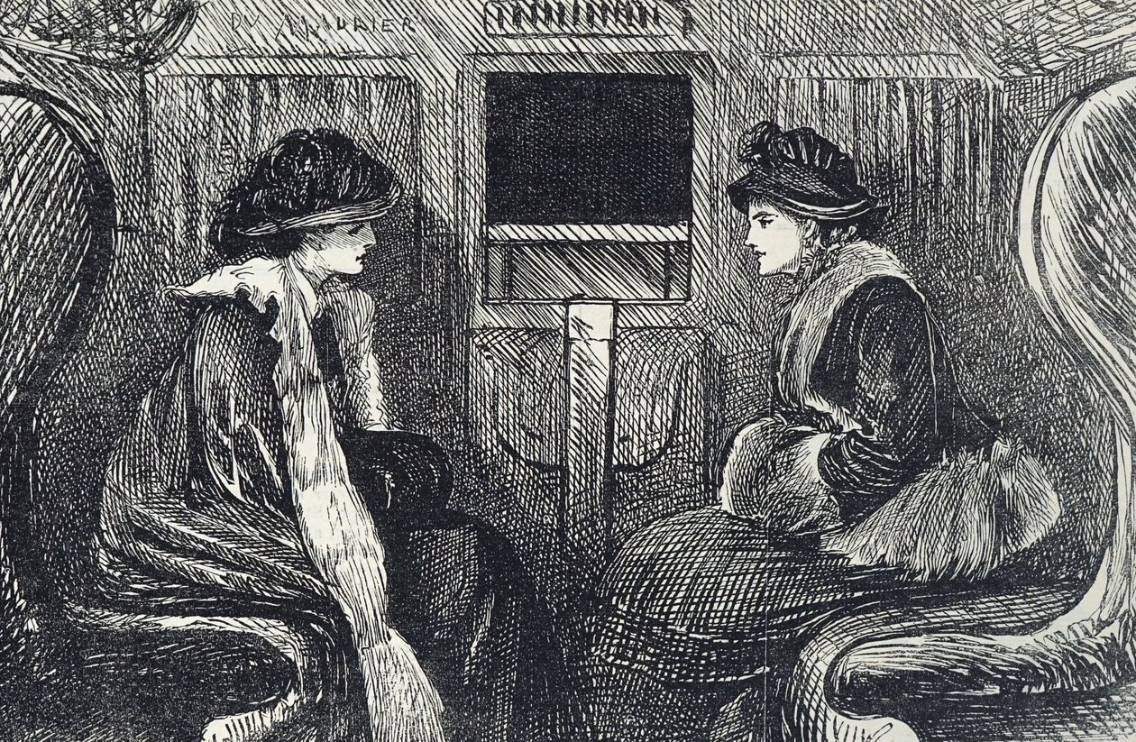 Cartoon depicting passengers on the London Underground by George du Maurier