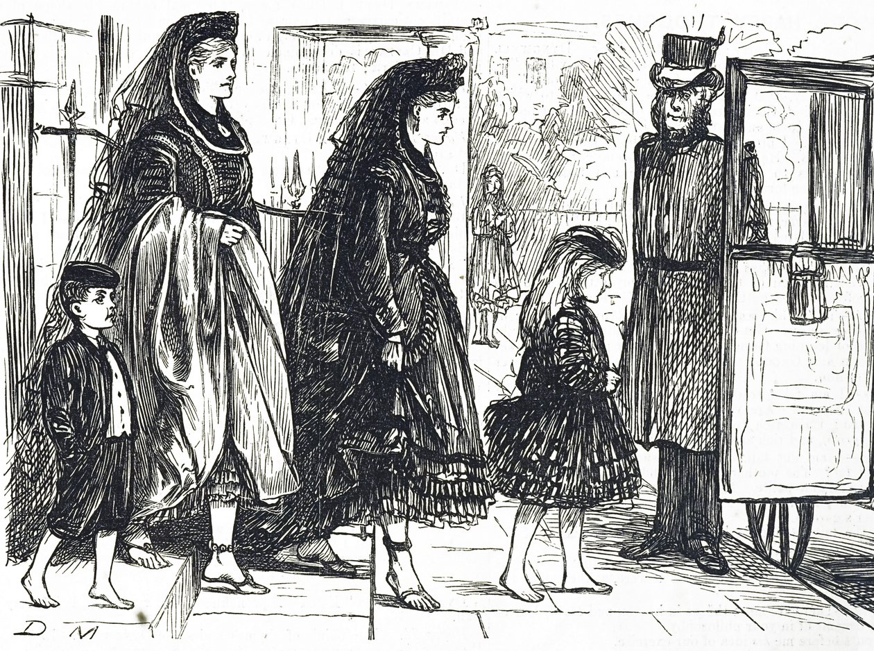 Cartoon Depicting People Using Natural Footwear to Avoid Deformed Feet by George du Maurier