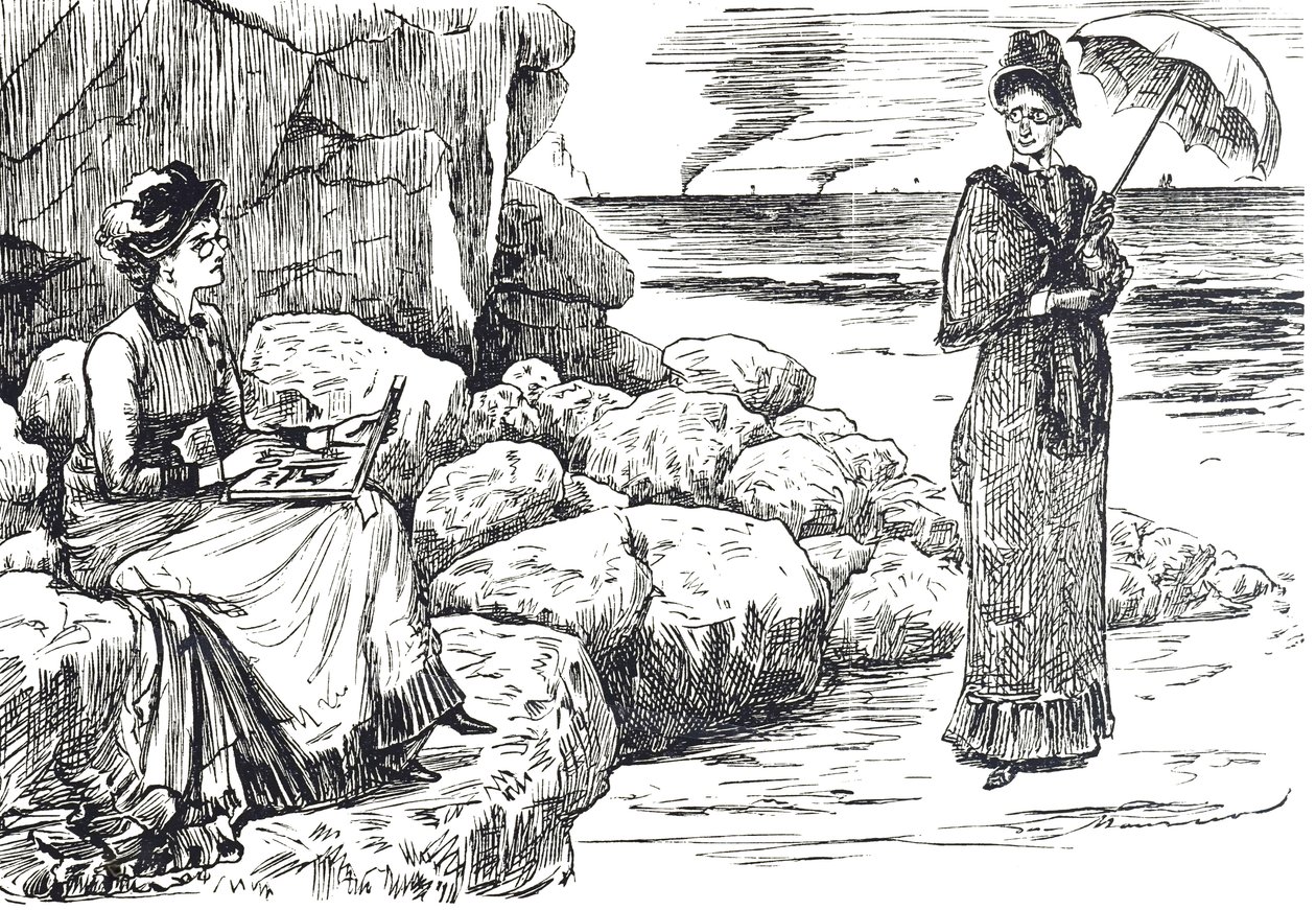 Cartoon depicting women wearing pince-nez glasses by George du Maurier