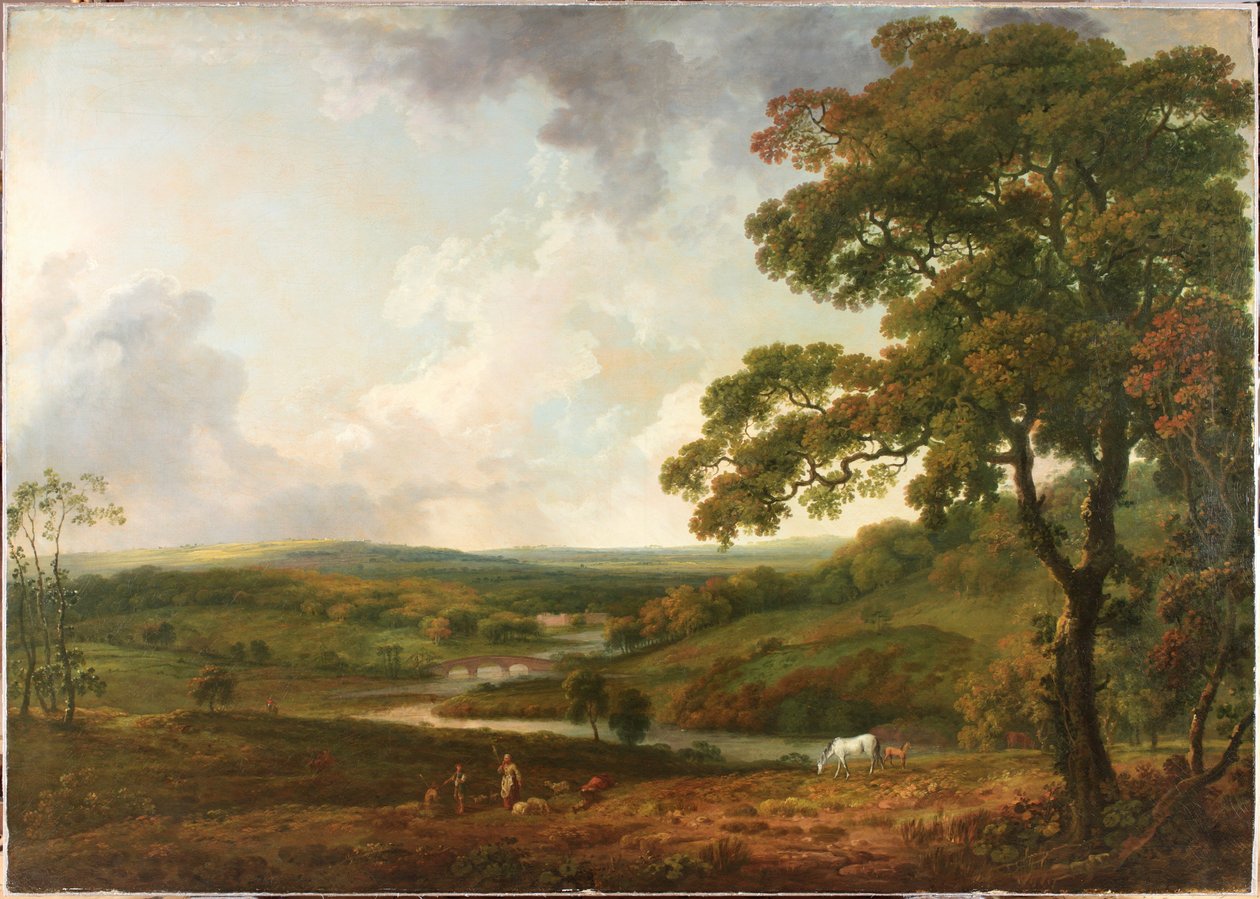 A View in Welbeck Park with a winding stream by George the Elder Barret