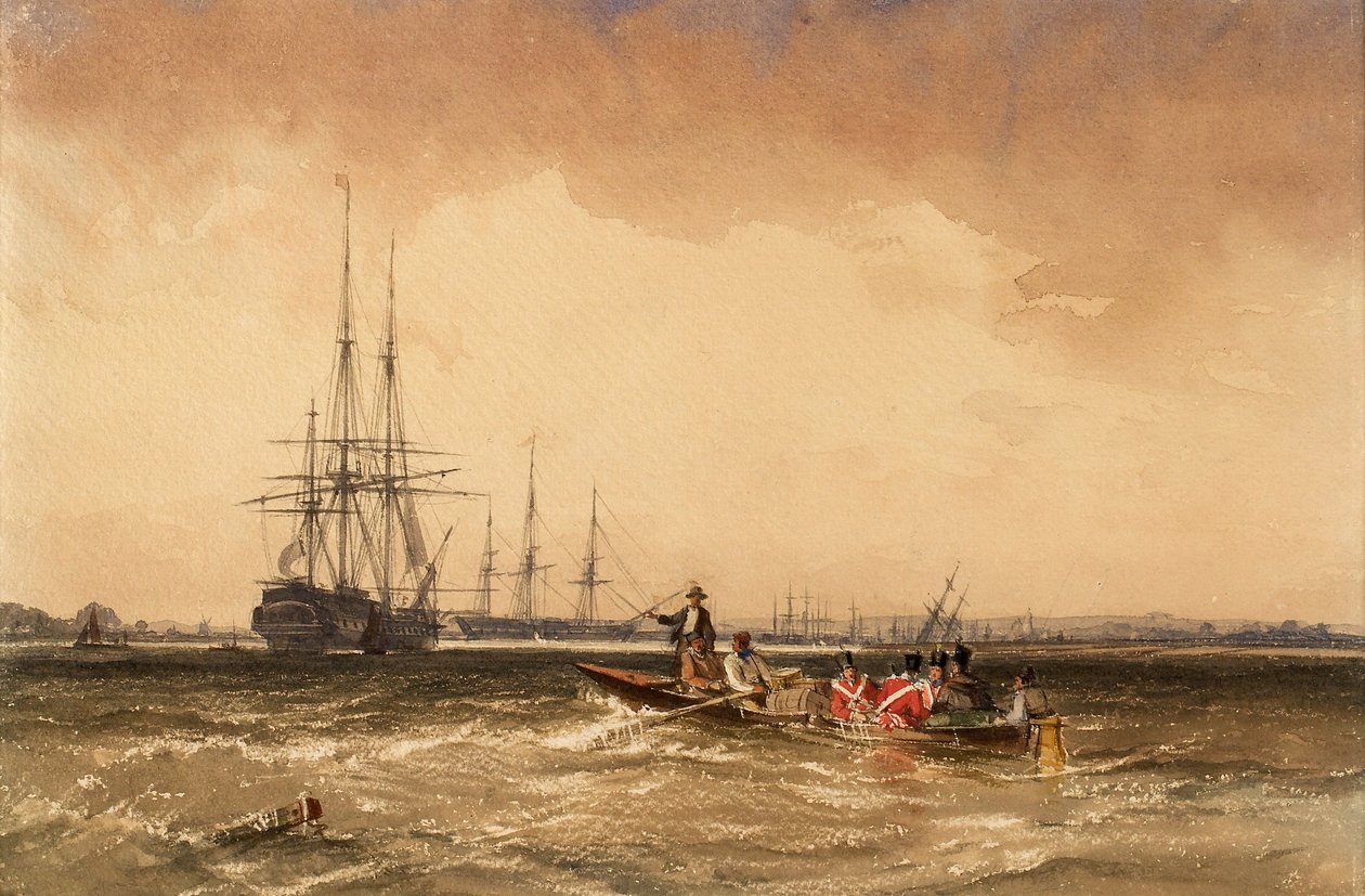 On the Medway (Marines Going out to the Indiaman, Northfleet) by George the Elder Chambers