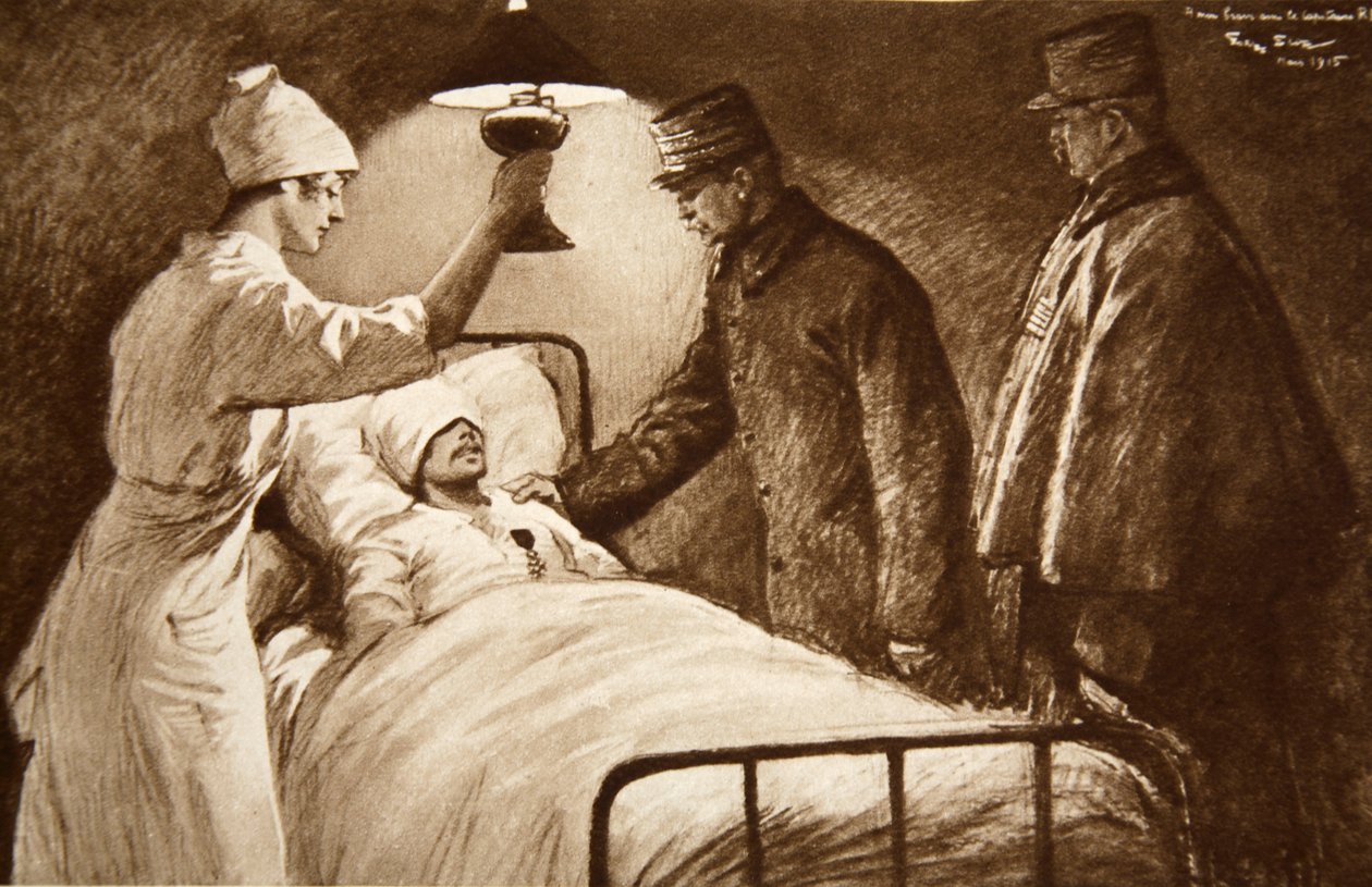 A chevalier of the Legion of Honour: a wounded French captain, about to undergo a perilous operation, decorated by his General in a field-hospital, from 