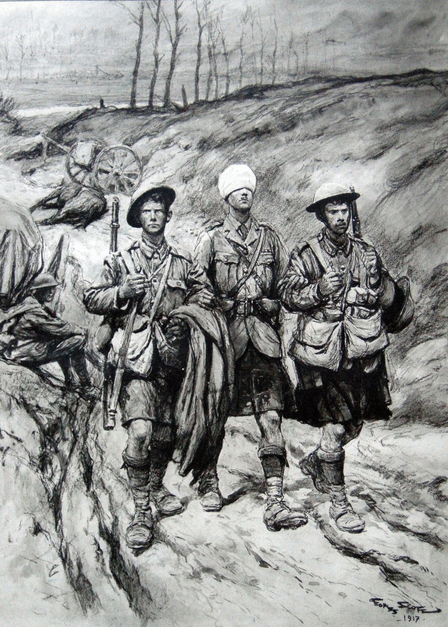 Scottish soldiers helping their wounded officer by Georges Bertin Scott
