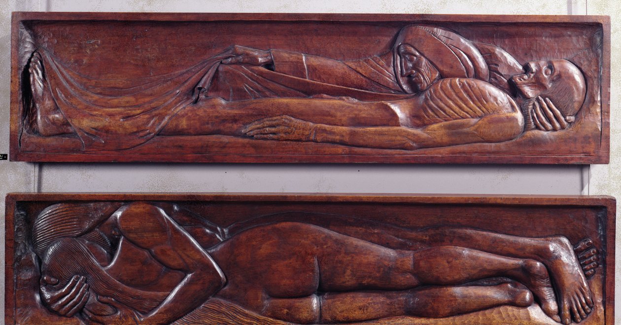 Death, wooden bed panel by Georges Lacombe