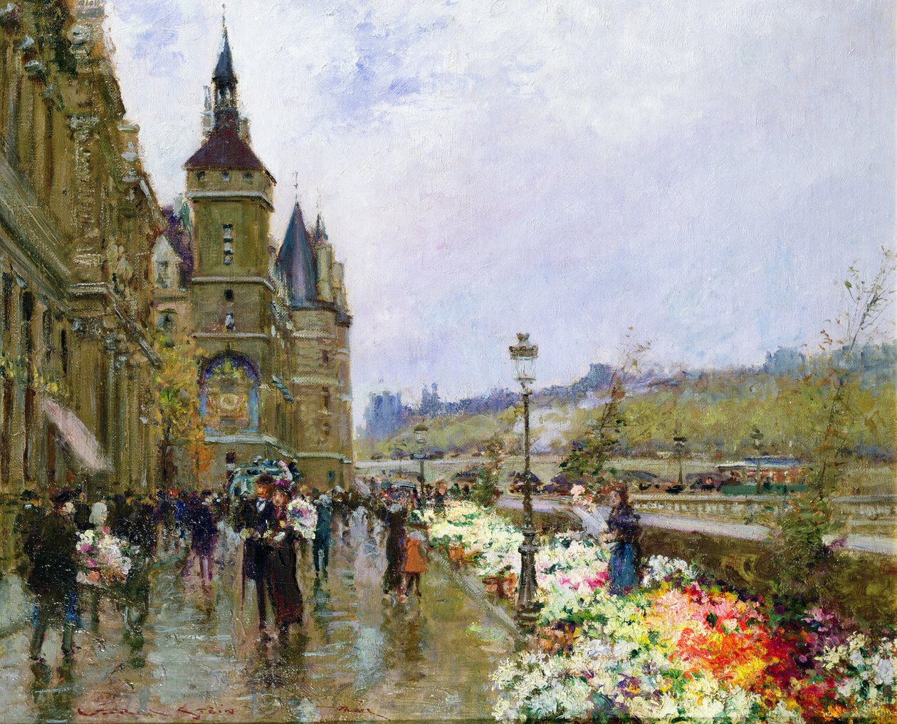 Flower Sellers by the Seine by Georges Stein