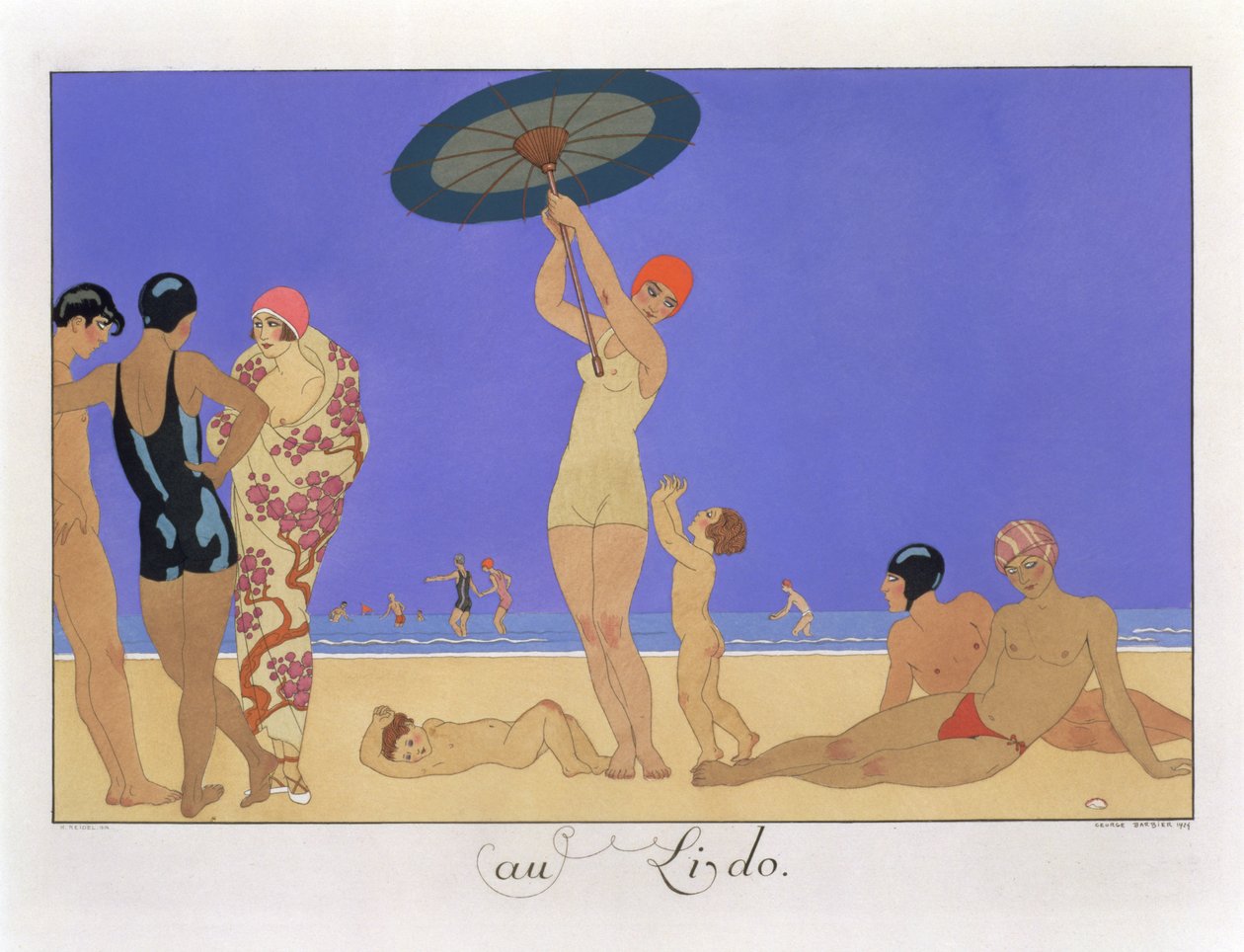 At the Lido, engraved by Henri Reidel by Georges (after) Barbier