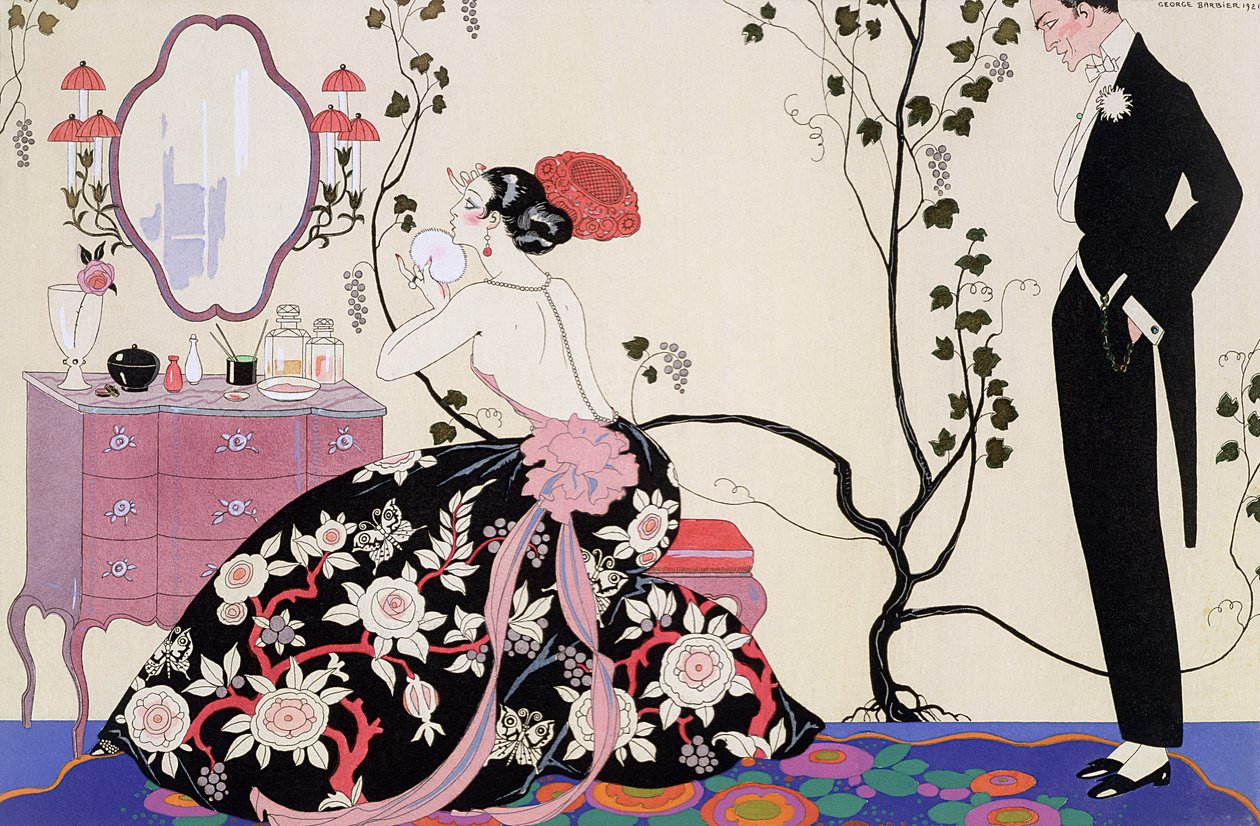 The Backless Dress, engraved by Henri Reidel by Georges (after) Barbier