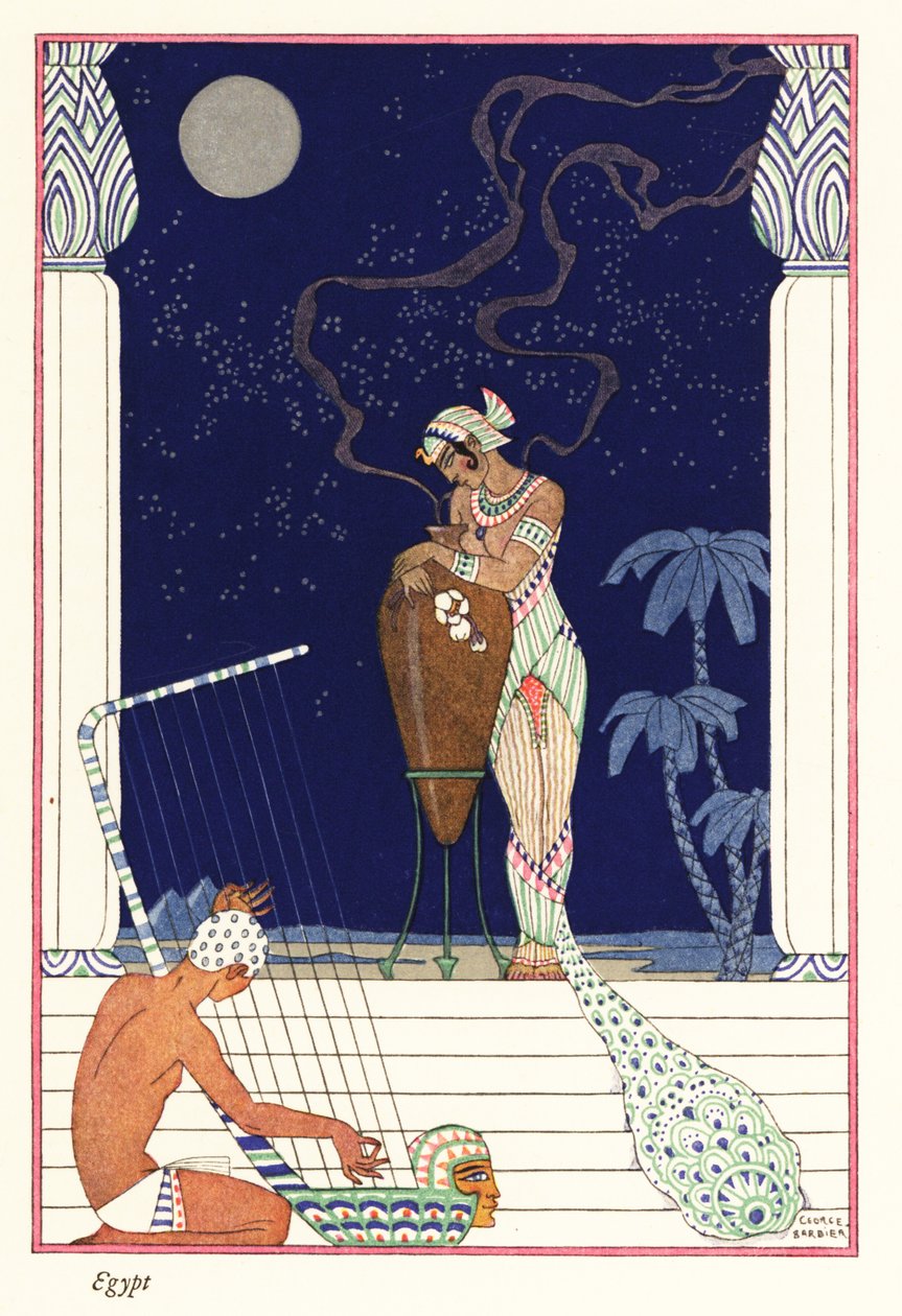 A Queen Stands Smelling Fragrance Burnt, Ancient Egypt by Georges Barbier