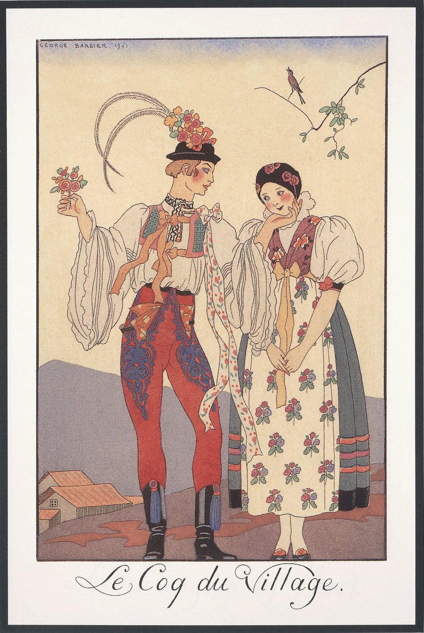 Falbalas et Fanfreluches, Almanac for 1922, Le coq du village, by George Barbier, print by Georges Barbier