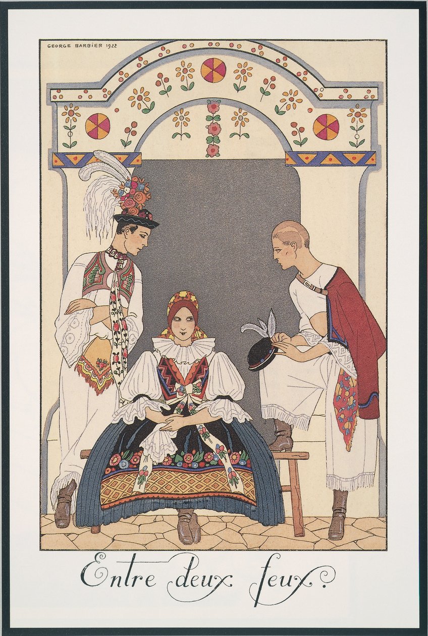Falbalas et Fanfreluches, Almanac for 1923, Entre deux feux, by George Barbier, print by Georges Barbier