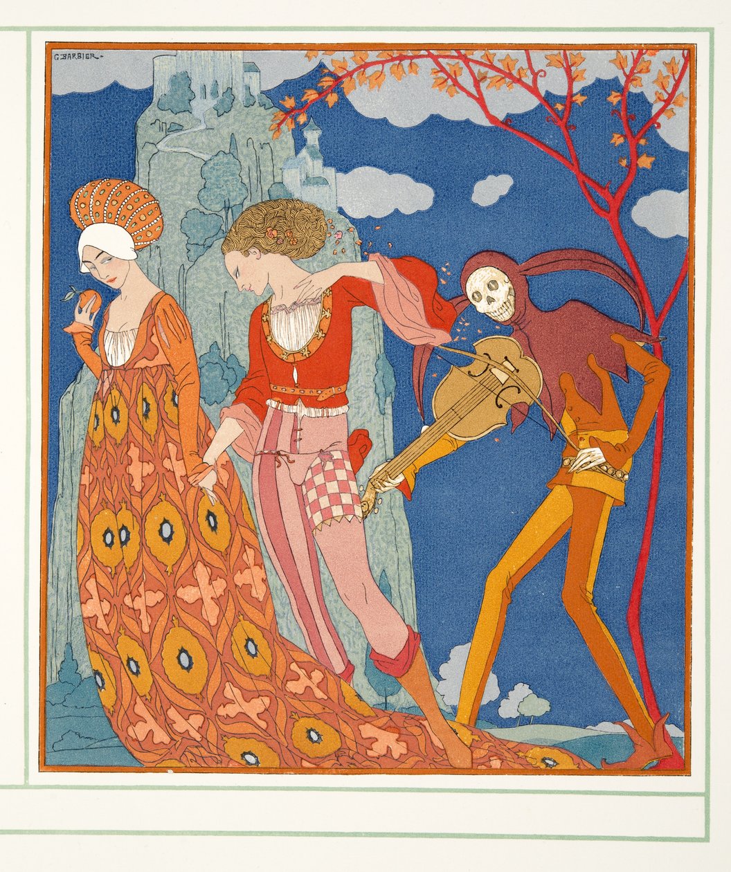 Love, Desire, and Death, from Personages de Comedie, pub. 1922 by Georges Barbier