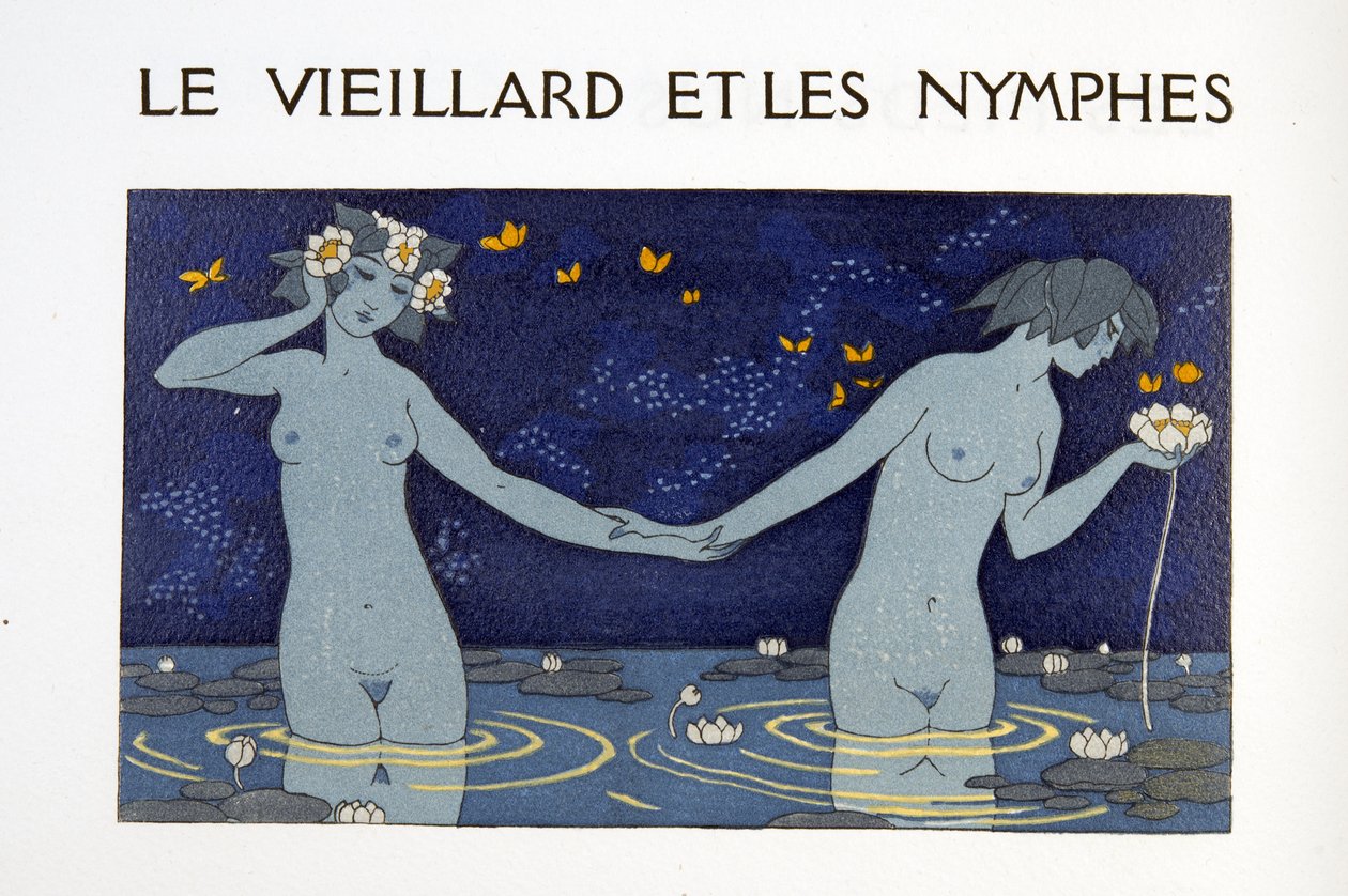 Le Vieillard et les Nymphes, illustration from Les Chansons de Bilitis, by Pierre Louys by Georges Barbier