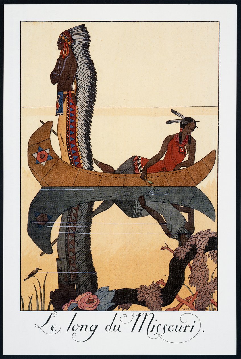 Le long du Missouri, lithograph from Falbalas et Fanfreluches, Almanach des Modes Presentes, Passees et Futures, France, 20th century by Georges Barbier