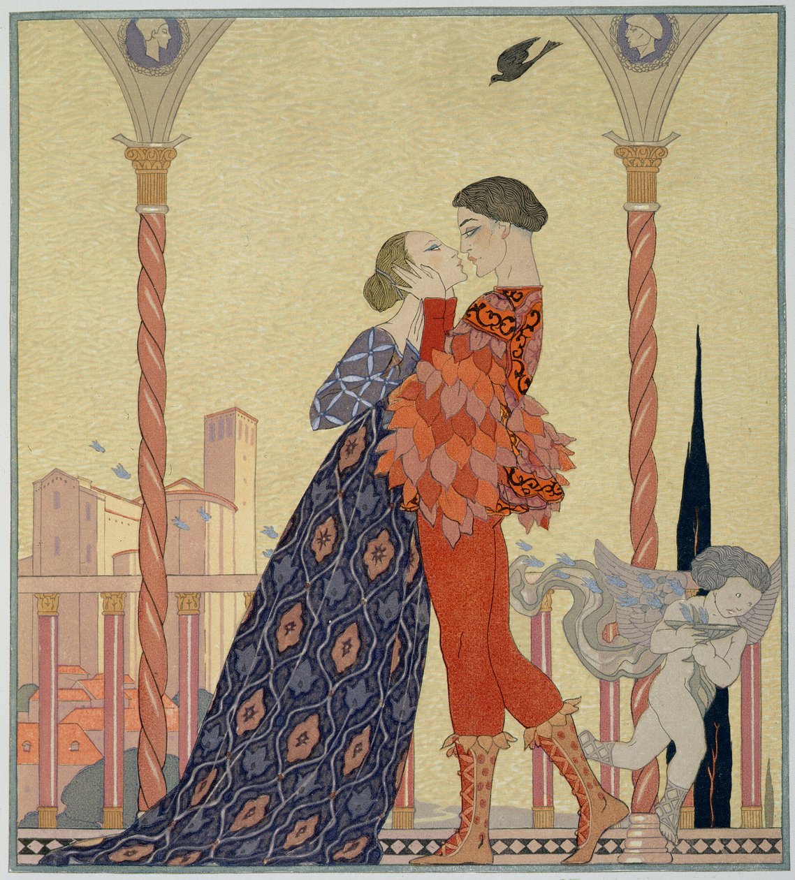 Lovers on a Balcony by Georges Barbier
