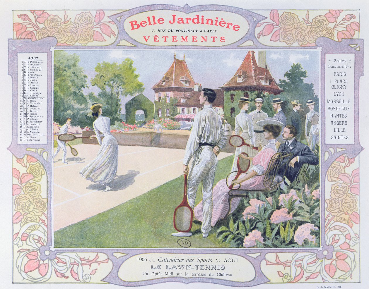 Lawn Tennis, Illustration for August from a Calendar for the Clothes Shop 