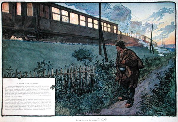 Two methods of travel, the Express train and the tramp, early 20th century by Georges Bertin Scott