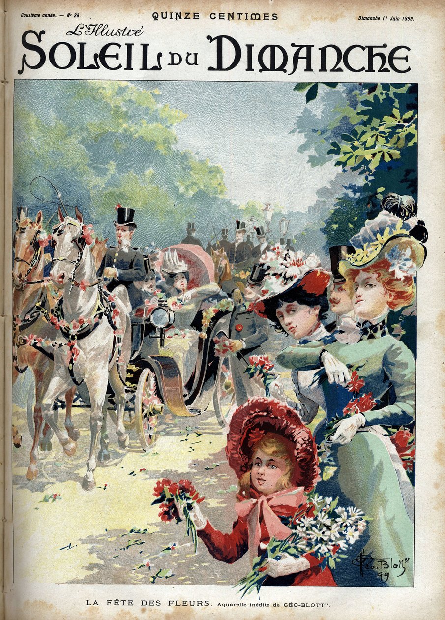 Flower party. From a watercolour by Geo Blott. Engraving in Le sun-du-dimanche, June 11 by Georges Blott