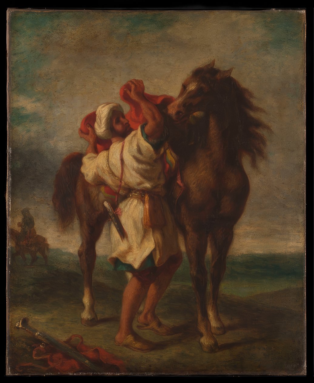 Arab Saddling His Horse by Georges Décote