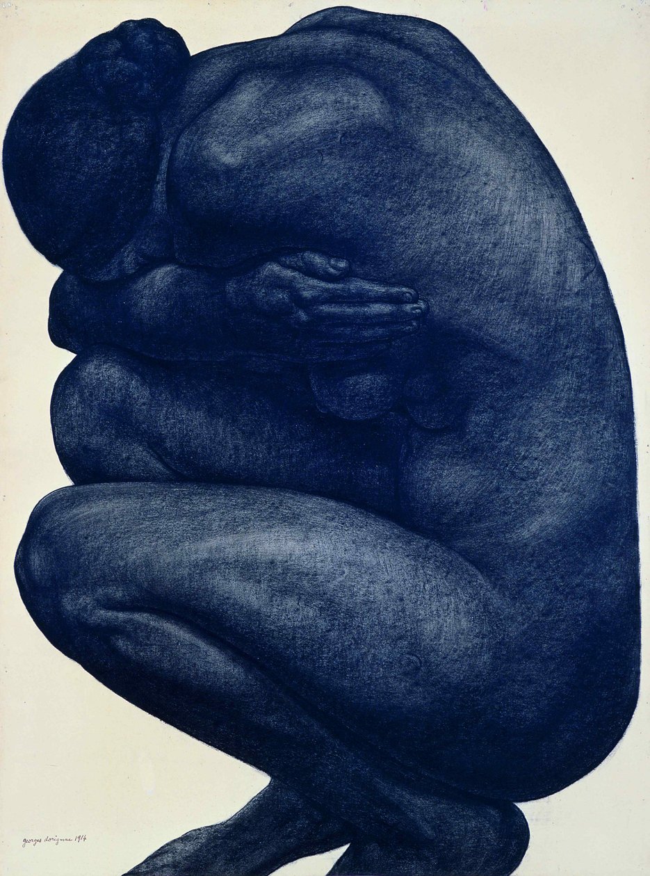 Squatting Female Nude by Georges Dorignac