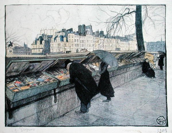 Bouquinistes along the Left Bank of the Seine near the Pont-Neuf, Paris by Georges Dupuis