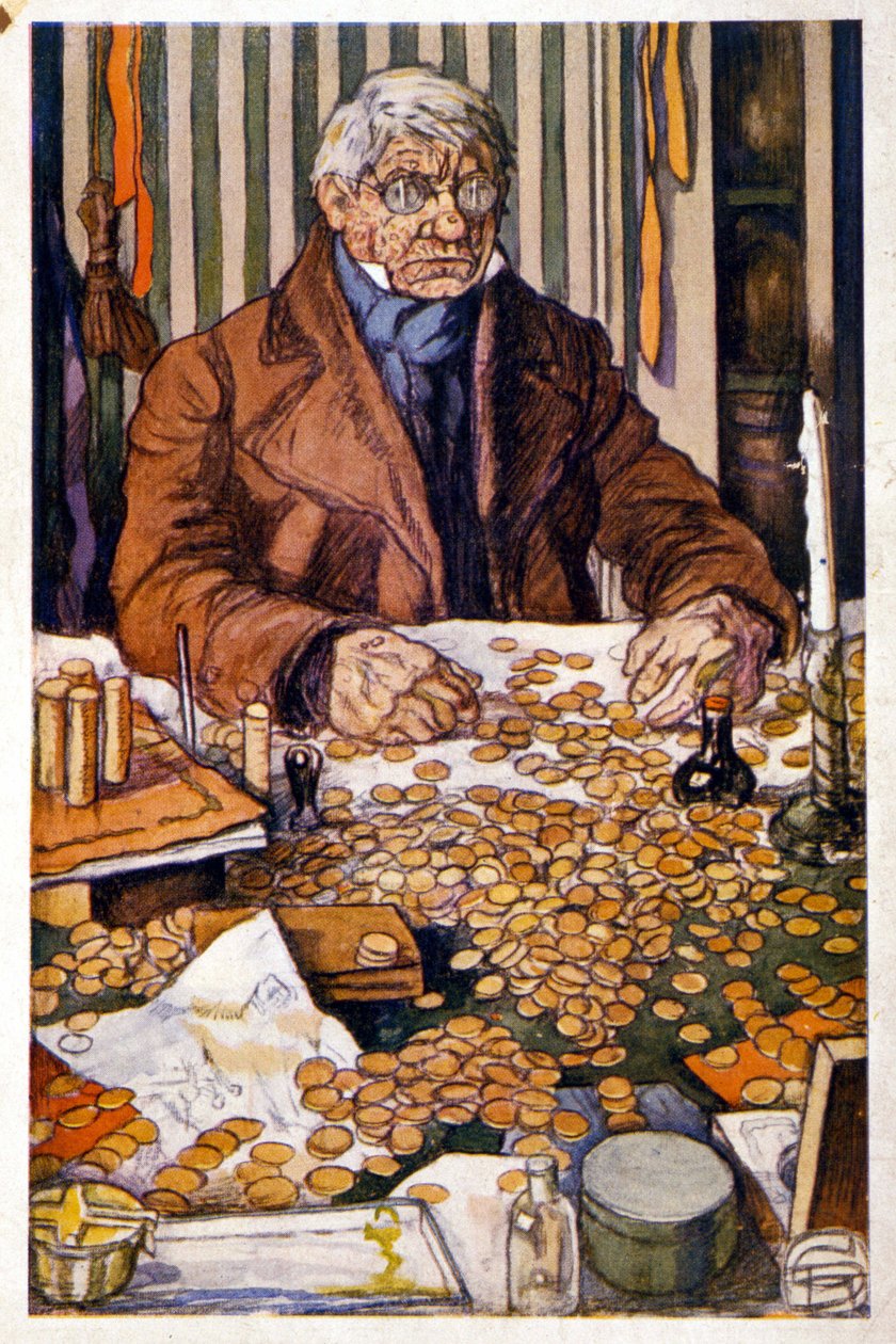 Le pere Grandet counting his money - Illustration in 