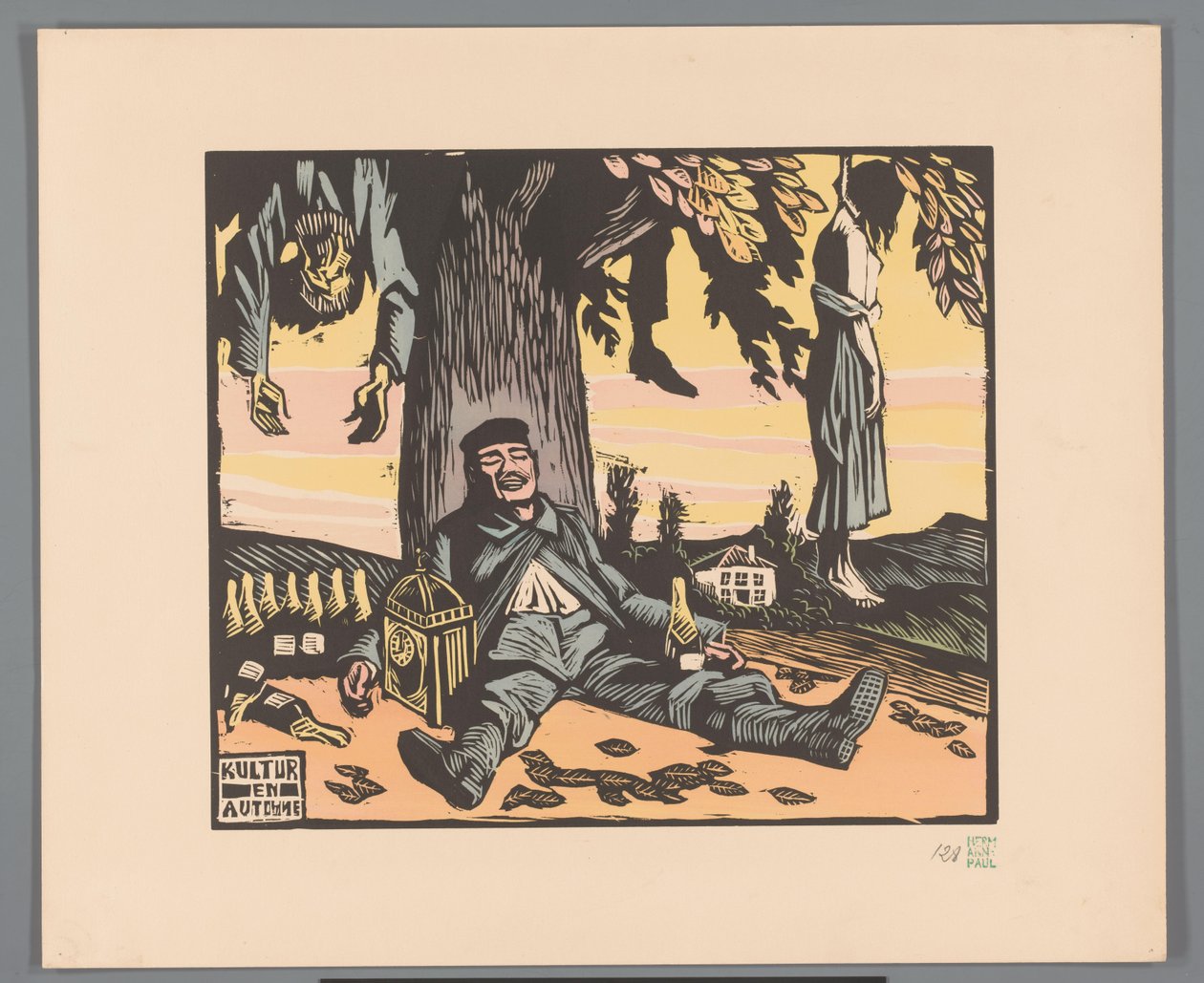 Soldier Lying Against a Tree with Hanged People (Culture in Autumn) by Georges Hermann Rene Paul
