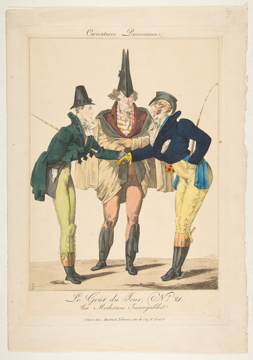 Le Goût du Jour, No. 21: Les Modernes Incroyables from Caricatures Parisiennes by Georges Jacques Gatine