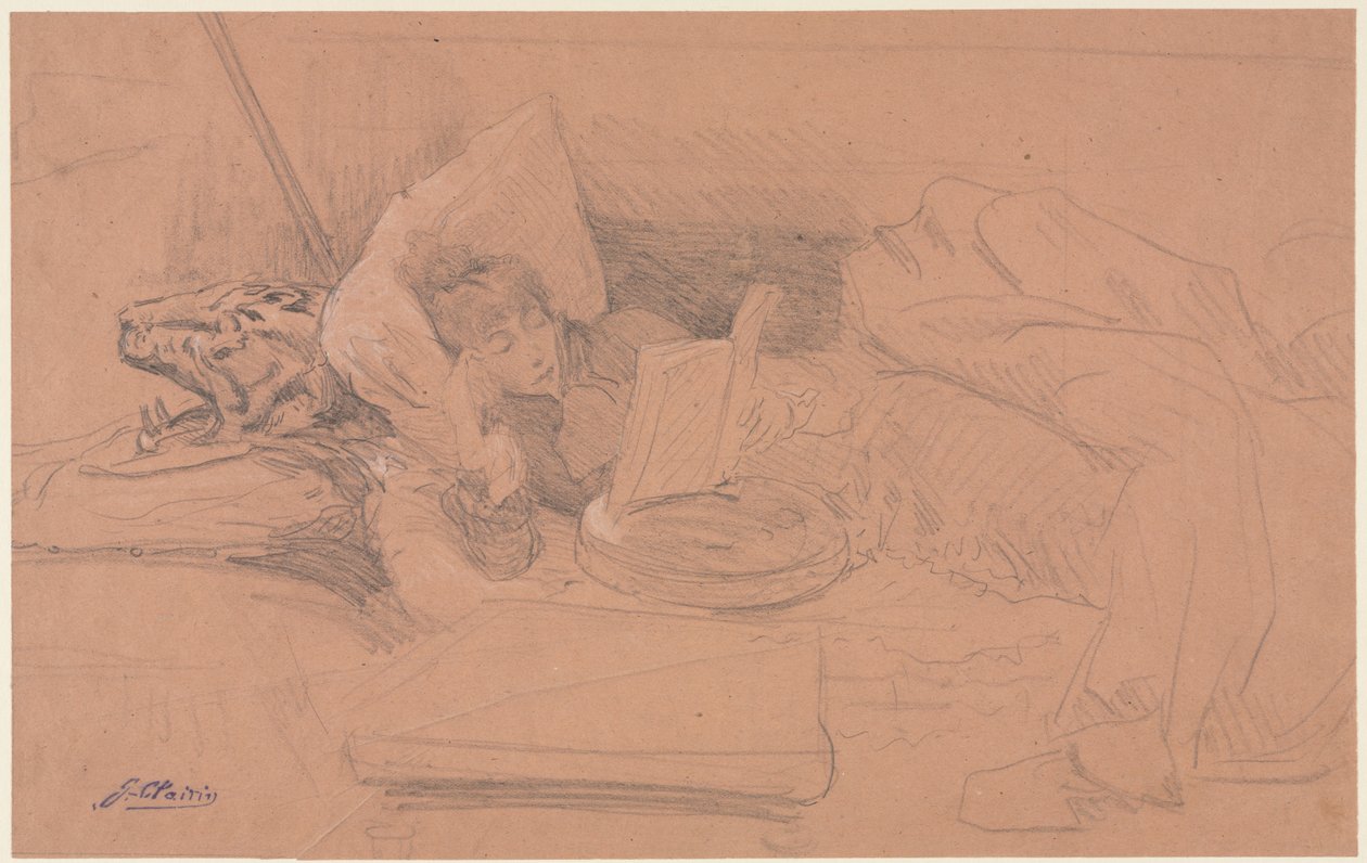 Sarah Bernhardt Reclining on a Divan, Reading, c. 1885-1890 by Georges Jules Victor Clairin
