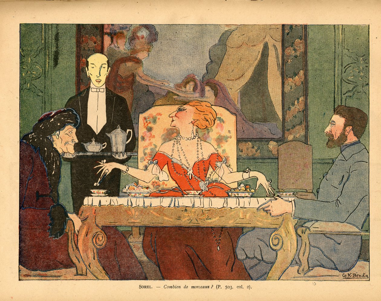 How Many Lumps? (Cecile Sorel and Her Guests, an Army Veteran and Voltaire) by Georges Kugelmann Benda