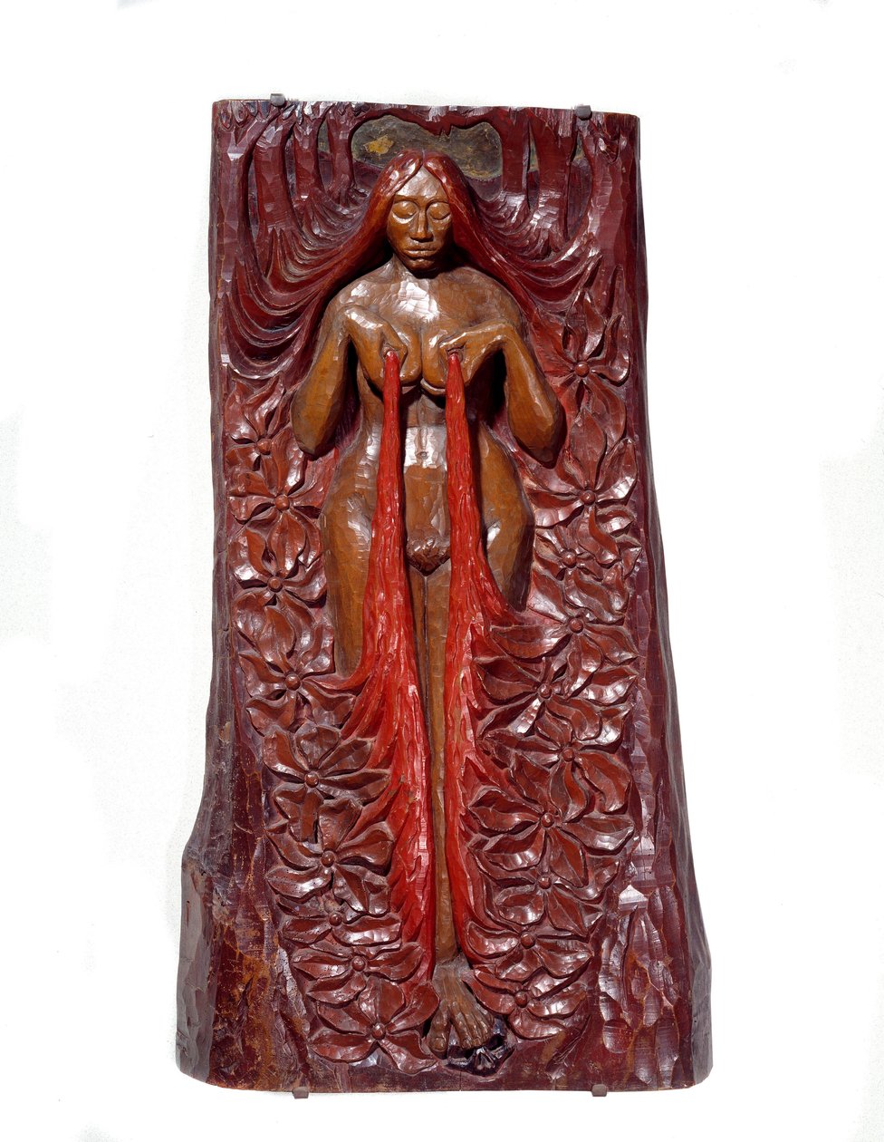 Isis Bas Relief in Polychrome Mahogany by Georges Lacombe