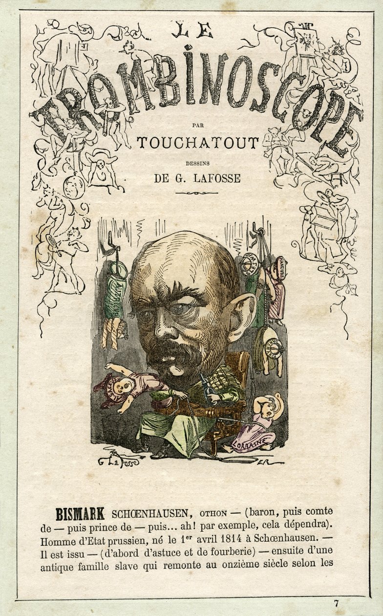Otto von Bismarck (1815-1898), - illustration from "Le Trombinoscope", a satirical political periodical by Leon-Charles Bienvenu, known as Touchatout monography N. 7, Paris by Georges Lafosse