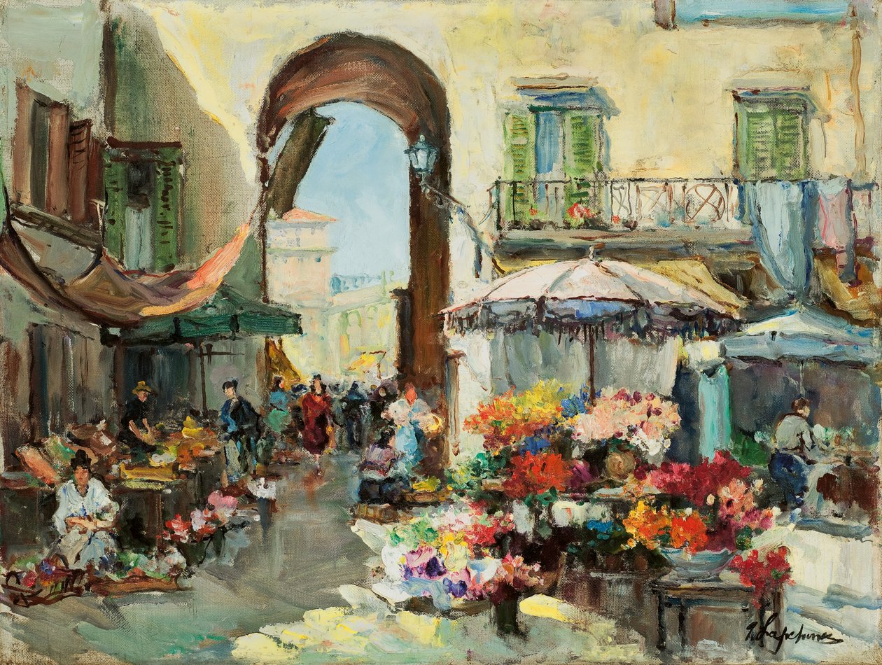 A Flower Market in Nice by Georges Lapchine